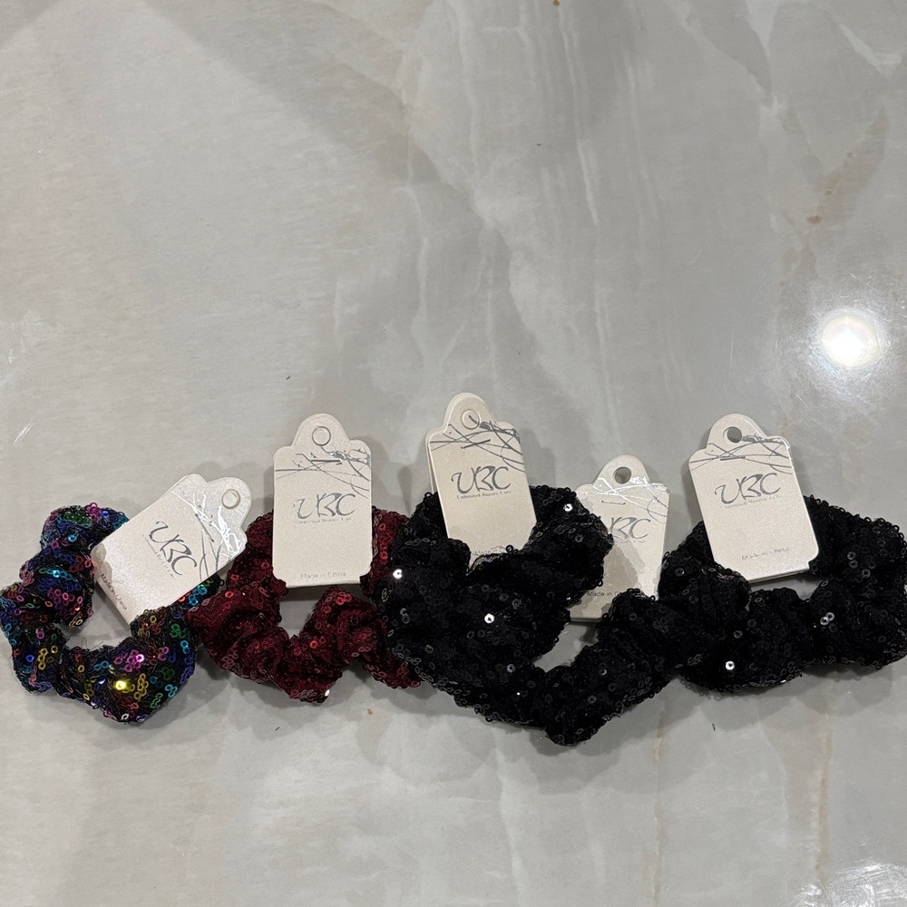 Sequin Scrunchie Set - Multicolor, Red, Black
